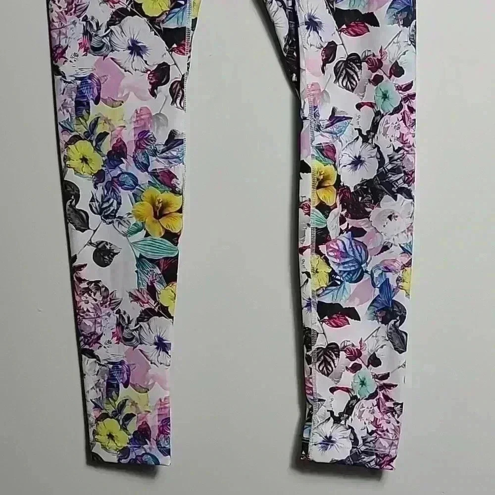 KIRA GRACE Multi Floral Compression Leggings Tights Pants Size Medium - Picture 2 of 12